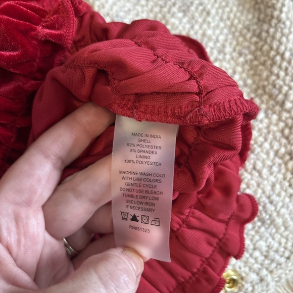 Vince Camuto Smocked Hem Velour Blouse Lipstick Red XS - Picture 7 of 7